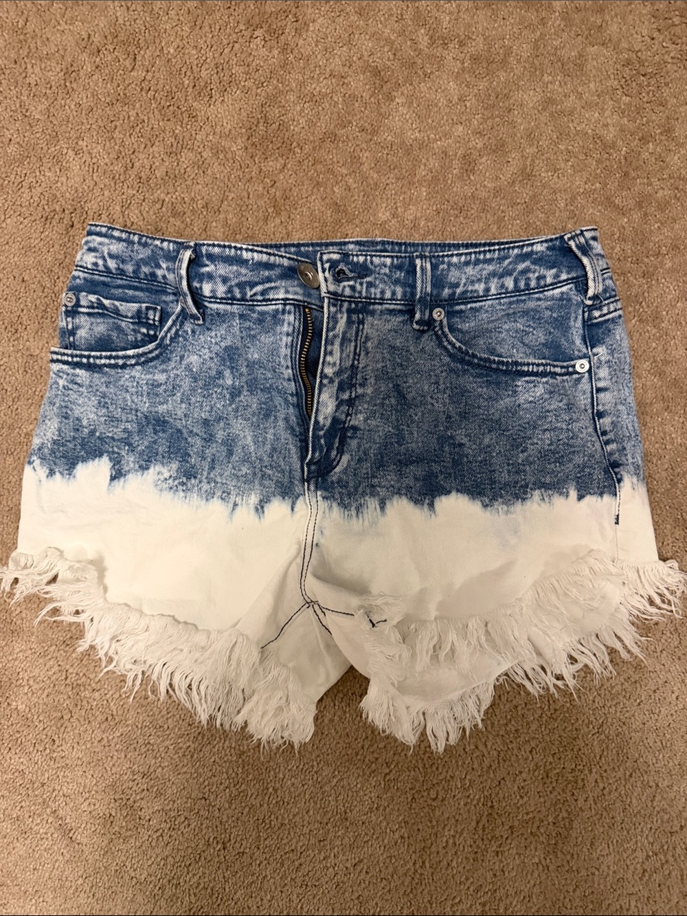 High-Rise Two-Tone Blue & White Denim Cutoff Shorts